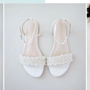 Women’s White Pearl-Trim Ankle-Strap Sandals